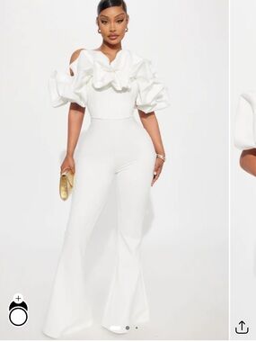 Fashion Nova White Ruffle Sleeve Jumpsuit